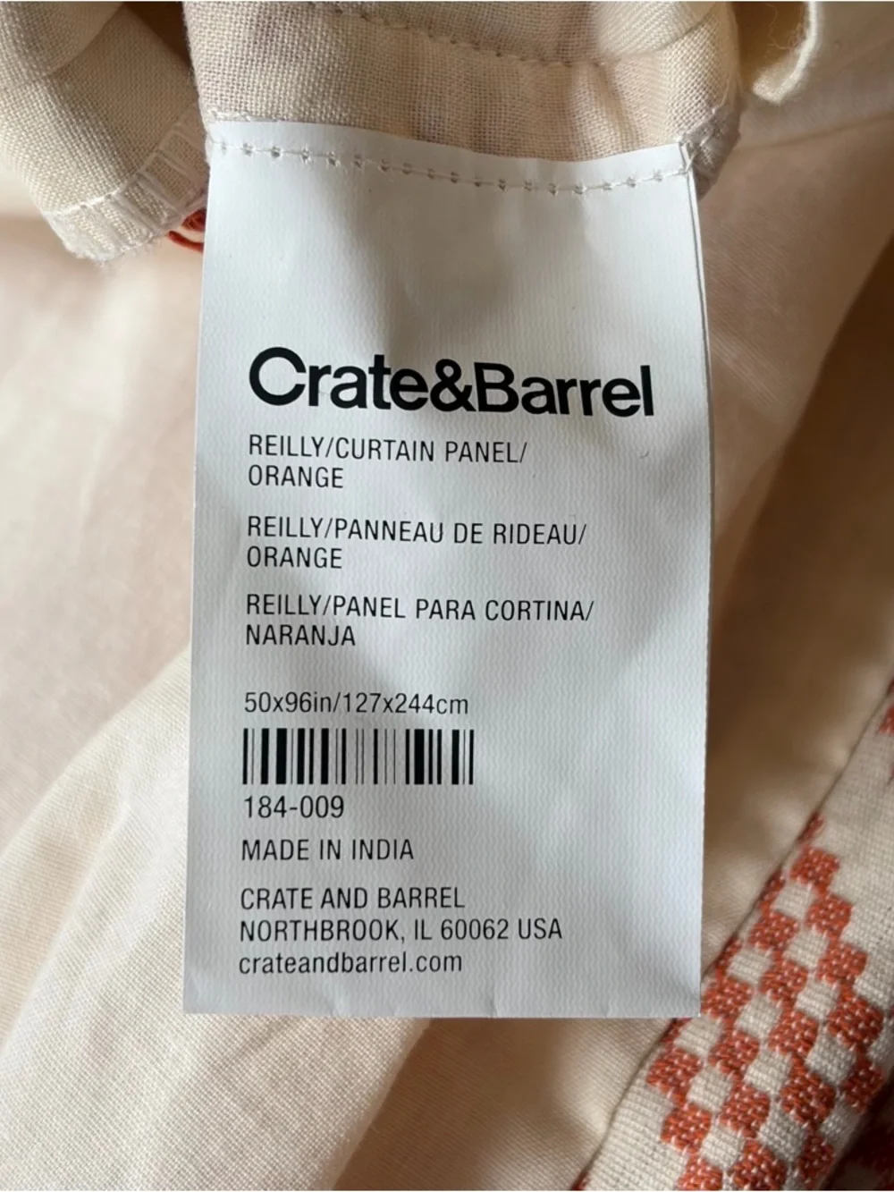Crate & Barrel Reilly Chevron Curtain Panel Set of 2 Orange Beige 50 x 90 in
